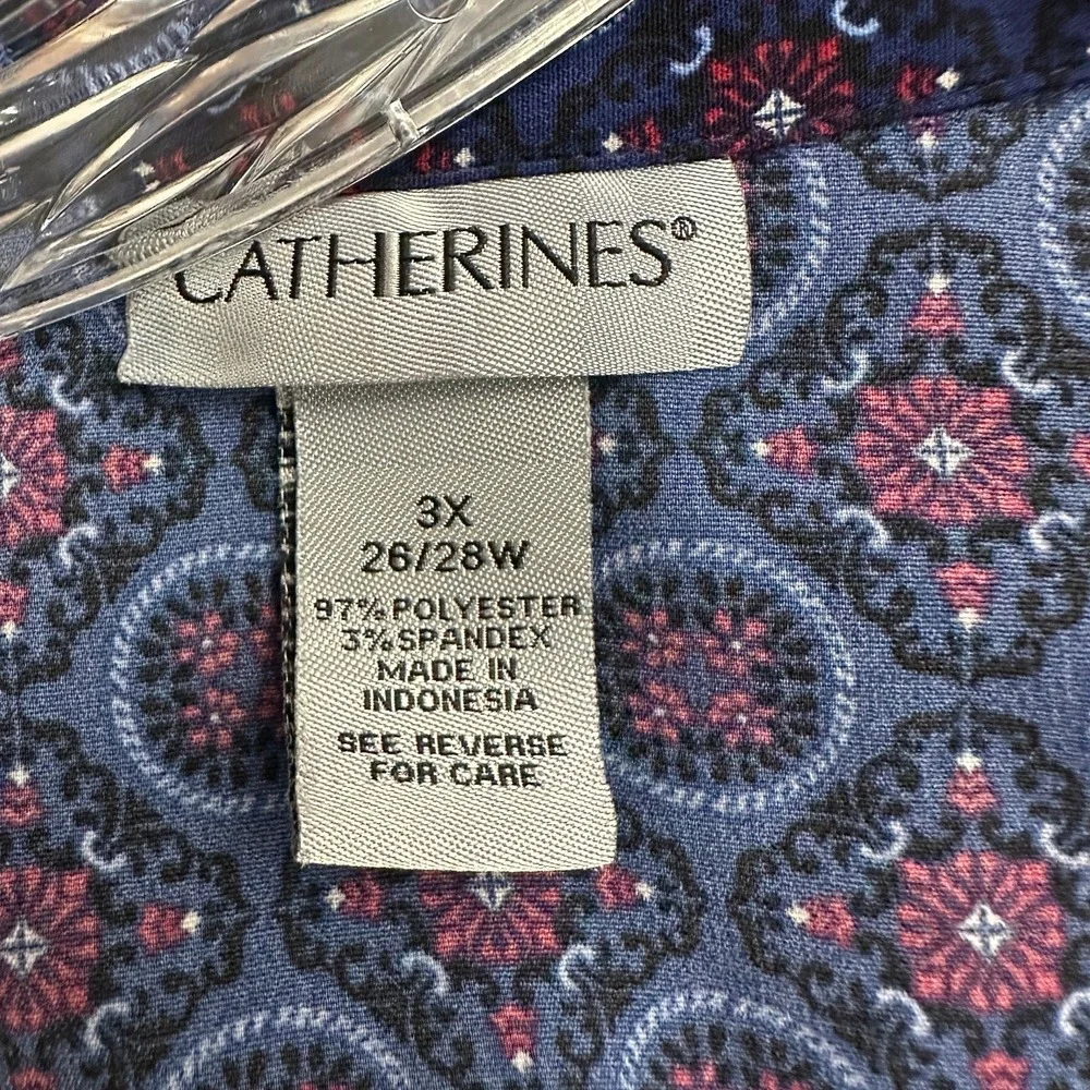 Catherines Womens Boho Medallion Tunic Top Size 3X Modest Button Stretch Office‎